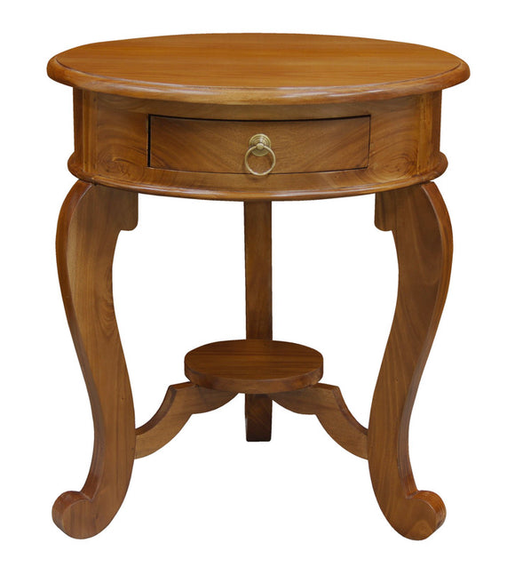 NNEDSZ Round Cabriole Leg 1 Drawer Lamp Table (Light Pecan)