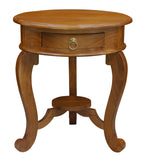 NNEDSZ Round Cabriole Leg 1 Drawer Lamp Table (Light Pecan)