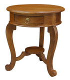 NNEDSZ Round Cabriole Leg 1 Drawer Lamp Table (Light Pecan)