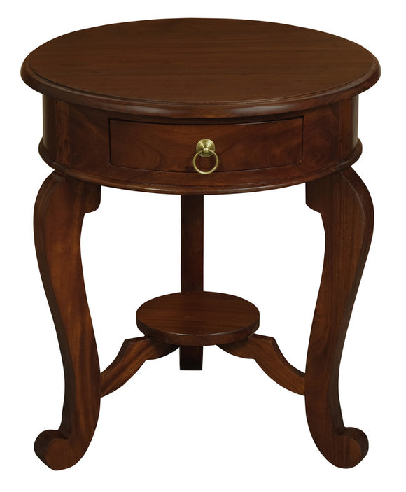 NNEDSZ Round Cabriole Leg 1 Drawer Lamp Table (Mahogany)