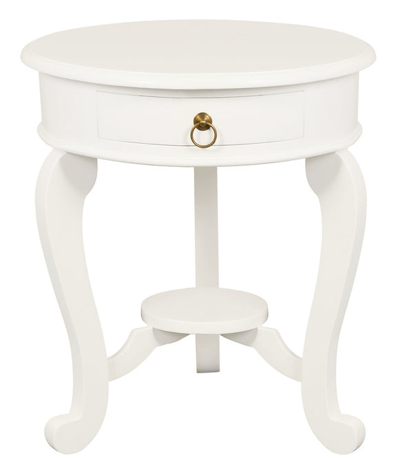 NNEDSZ Round Cabriole Leg 1 Drawer Lamp Table (White)