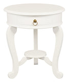 NNEDSZ Round Cabriole Leg 1 Drawer Lamp Table (White)