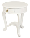 NNEDSZ Round Cabriole Leg 1 Drawer Lamp Table (White)
