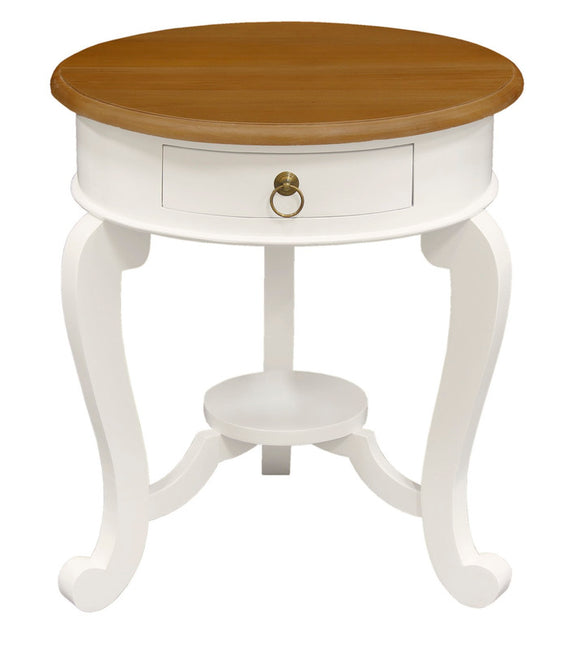 NNEDSZ Round Cabriole Leg 1 Drawer Lamp Table (White Caramel)