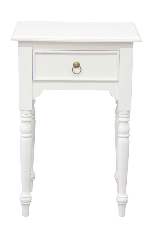 NNEDSZ Milly Turn Leg 1 Drawer Side Table (White)