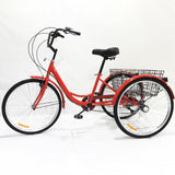 NNEDSZ New 26 inch Adult Tricycle 7-Speed 3 Wheels Bike with Free Lock Installation Tool Red