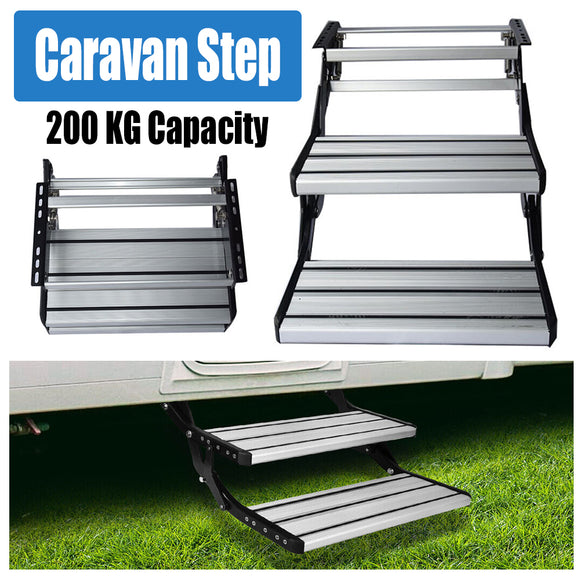 NNEDSZ Aluminium Double Caravan Step Pull Out Folding Steps For Road RV Camper Trailer