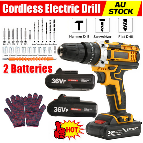 NNEDSZ 36VF BRUSHLESS HEAVY DUTY CORDLESS DRILL IMPACT DRIVER KIT HAMMER +2 BATTERY Box