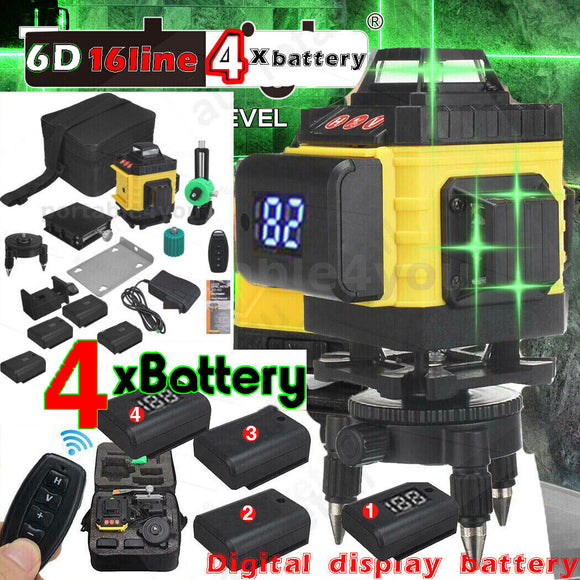 NNEDSZ 16 Line Laser Level 4D Green Light Auto Self Leveling 360 degree Rotary Cross