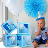 NNEDSZ 4PCS/Set BABY Balloon Box Cube Blue Boxes Birthday Boy Baby Shower Party Wedding