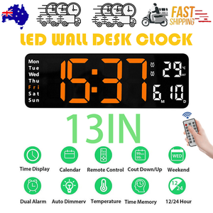 NNEDSZ 13" Orange Large Digital Big Jumbo LED Wall Desk Clock Display With Temperature Calendar