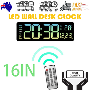 NNEDSZ 16" Green gradient color Large Digital Big Jumbo LED Wall Desk Clock Display With Temperature Calendar