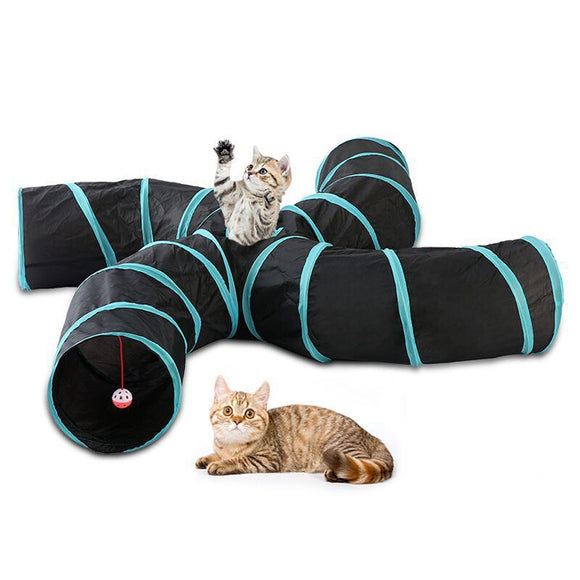 NNEDSZ Pet Cat Kitten Puppy 4-Way Tunnel Play Toy Foldable Funny Exercise Tunnel Rabbit