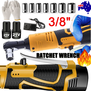 NNEDSZ 21V 3/8'' 100N.m Electric Right Angle Ratchet Wrench Charger+ 2 Battery