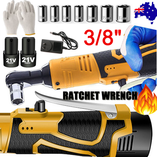 NNEDSZ 21V 3/8'' 100N.m Electric Right Angle Ratchet Wrench Charger+ 2 Battery