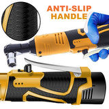 NNEDSZ 21V 3/8'' 100N.m Electric Right Angle Ratchet Wrench Charger+ 2 Battery