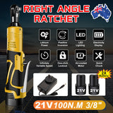 NNEDSZ 21V 3/8'' 100N.m Electric Right Angle Ratchet Wrench Charger+ 2 Battery