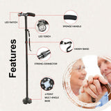 NNEDSZ Walking Stick Cane Folding Handle Adjustable fixed LED Light Aid Holder Lighting
