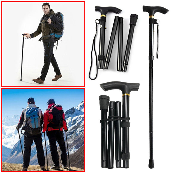 NNEDSZ Adjustable Walking Stick Travel Retractable Hiking Folding Cane Metal Pole