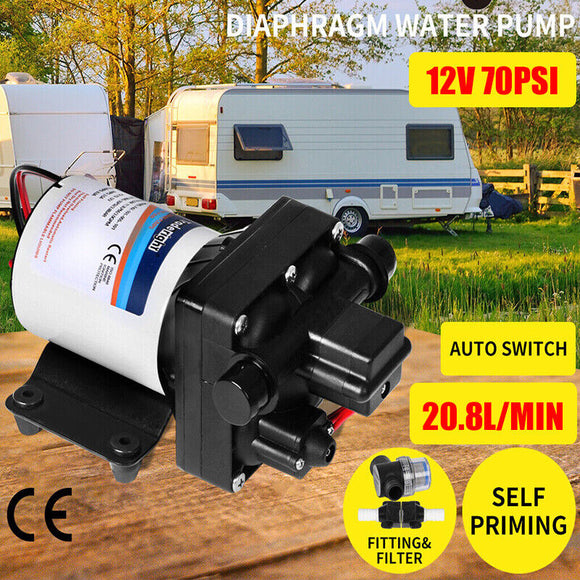 NNEDSZ 12V Caravan Water Pump High Pressure Self-priming rv Camping Boat 70PSI 20.8L/M
