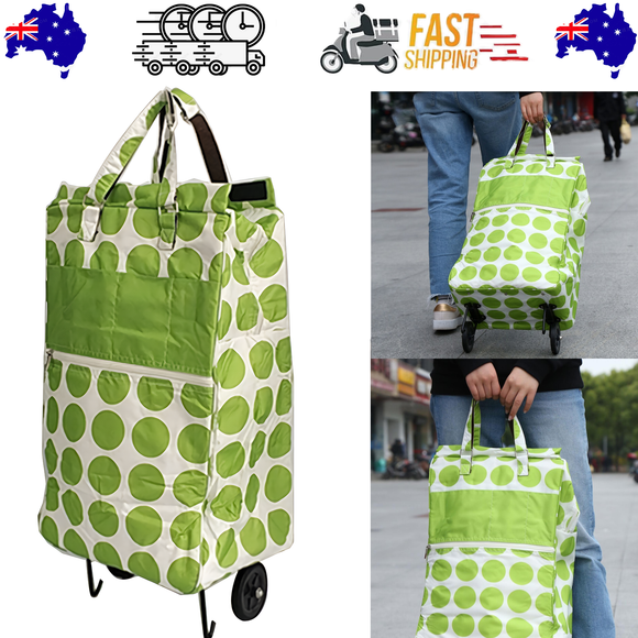 NNEDSZ Shopping Trolley Cart Bag Foldable Wheels Carts Bags Market Luggage Basket green circle