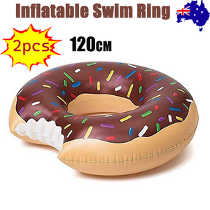 NNEDSZ 2pcs Coffee Inflatable Giant Donut Raft Swim Ring Float Swimming Pool Beach Lounge Pink Coff 120CM