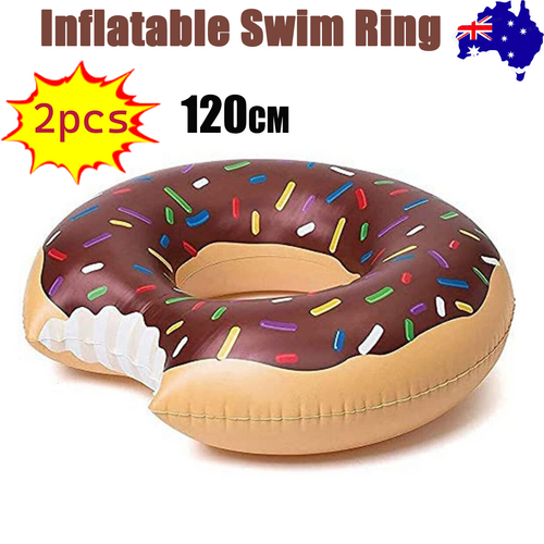 NNEDSZ 2pcs Coffee Inflatable Giant Donut Raft Swim Ring Float Swimming Pool Beach Lounge Pink Coff 120CM