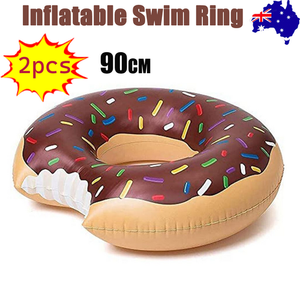 NNEDSZ 2pcs Coffee Inflatable Giant Donut Raft Swim Ring Float Swimming Pool Beach Lounge Pink Coff 90CM