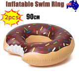 NNEDSZ 2pcs Coffee Inflatable Giant Donut Raft Swim Ring Float Swimming Pool Beach Lounge Pink Coff 90CM