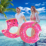 NNEDSZ Pink Inflatable Giant Donut Raft Swim Ring Float Swimming Pool Beach Lounge Pink Coff 120CM