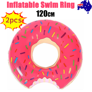 NNEDSZ 2pcs Pink Inflatable Giant Donut Raft Swim Ring Float Swimming Pool Beach Lounge Pink Coff 120CM