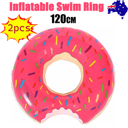 NNEDSZ 2pcs Pink Inflatable Giant Donut Raft Swim Ring Float Swimming Pool Beach Lounge Pink Coff 120CM