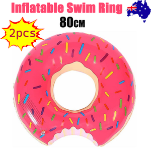 NNEDSZ 2pcs Pink Inflatable Giant Donut Raft Swim Ring Float Swimming Pool Beach Lounge Pink Coff 80CM