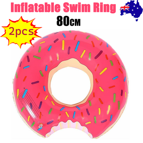 NNEDSZ 2pcs Pink Inflatable Giant Donut Raft Swim Ring Float Swimming Pool Beach Lounge Pink Coff 80CM