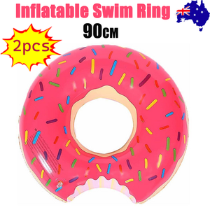 NNEDSZ 2pcs Pink Inflatable Giant Donut Raft Swim Ring Float Swimming Pool Beach Lounge Pink Coff 90CM