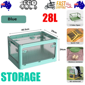 NNEDSZ 28L BLUE Storage Container Stackable 5 Sides Open Top Lid Transparent Foldable