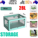 NNEDSZ 28L BLUE Storage Container Stackable 5 Sides Open Top Lid Transparent Foldable