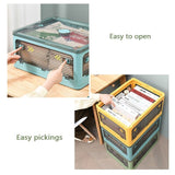 NNEDSZ 28L BLUE Storage Container Stackable 5 Sides Open Top Lid Transparent Foldable