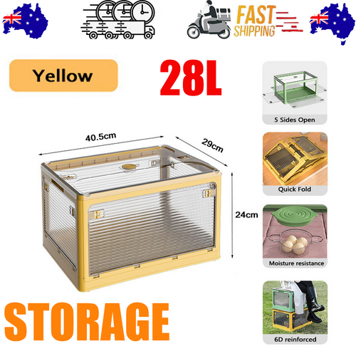 NNEDSZ 28L yellow Storage Container Stackable 5 Sides Open Top Lid Transparent Foldable