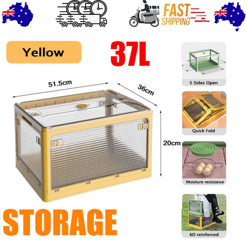 NNEDSZ 37L yellow Storage Container Stackable 5 Sides Open Top Lid Transparent Foldable