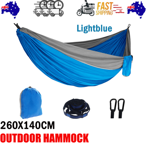 NNEDSZ Outdoor Camping Hammock  Lightweight 260x140cm Portable Travel Lightblue