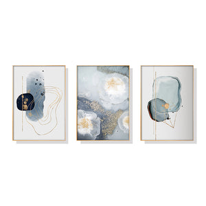 NNEDSZ Wall Art 60cmx90cm Marbled Light Grey 3 Sets Gold Frame Canvas
