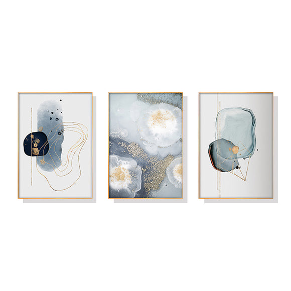 NNEDSZ Wall Art 60cmx90cm Marbled Light Grey 3 Sets Gold Frame Canvas