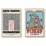 NNEDSZ Wall Art 50cmx50cm By Keith Haring 2 Sets Gold Frame Canvas