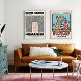NNEDSZ Wall Art 60cmx60cm By Keith Haring 2 Sets Gold Frame Canvas