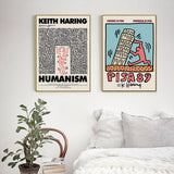 NNEDSZ Wall Art 70cmx70cm By Keith Haring 2 Sets Gold Frame Canvas