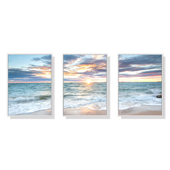 NNEDSZ Wall Art 40cmx60cm Sunrise by the ocean 3 Sets White Frame Canvas