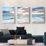 NNEDSZ Wall Art 40cmx60cm Sunrise by the ocean 3 Sets White Frame Canvas