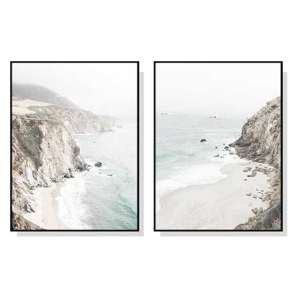 NNEDSZ Wall Art 50cmx70cm Mountain Beach 2 Sets Black Frame Canvas