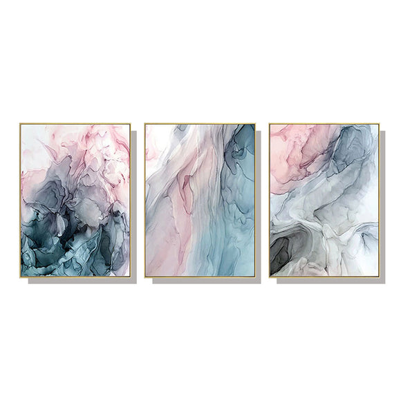 NNEDSZ Wall Art 40cmx60cm Colorful Ink Abstract 3 Sets Gold Frame Canvas